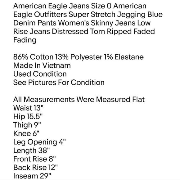 American Eagle Jeans Size 0 American Eagle Outfitters Super Stretch Jegging Blue - Picture 7 of 7